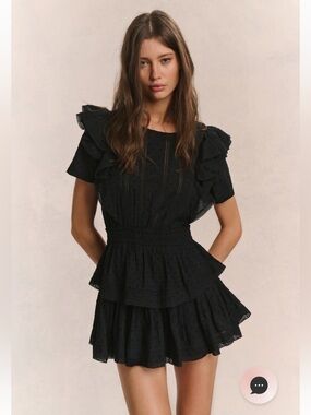 LoveShackFancy Black Eyelet Natasha Ruffle Mini Dress Size Large CURRENT